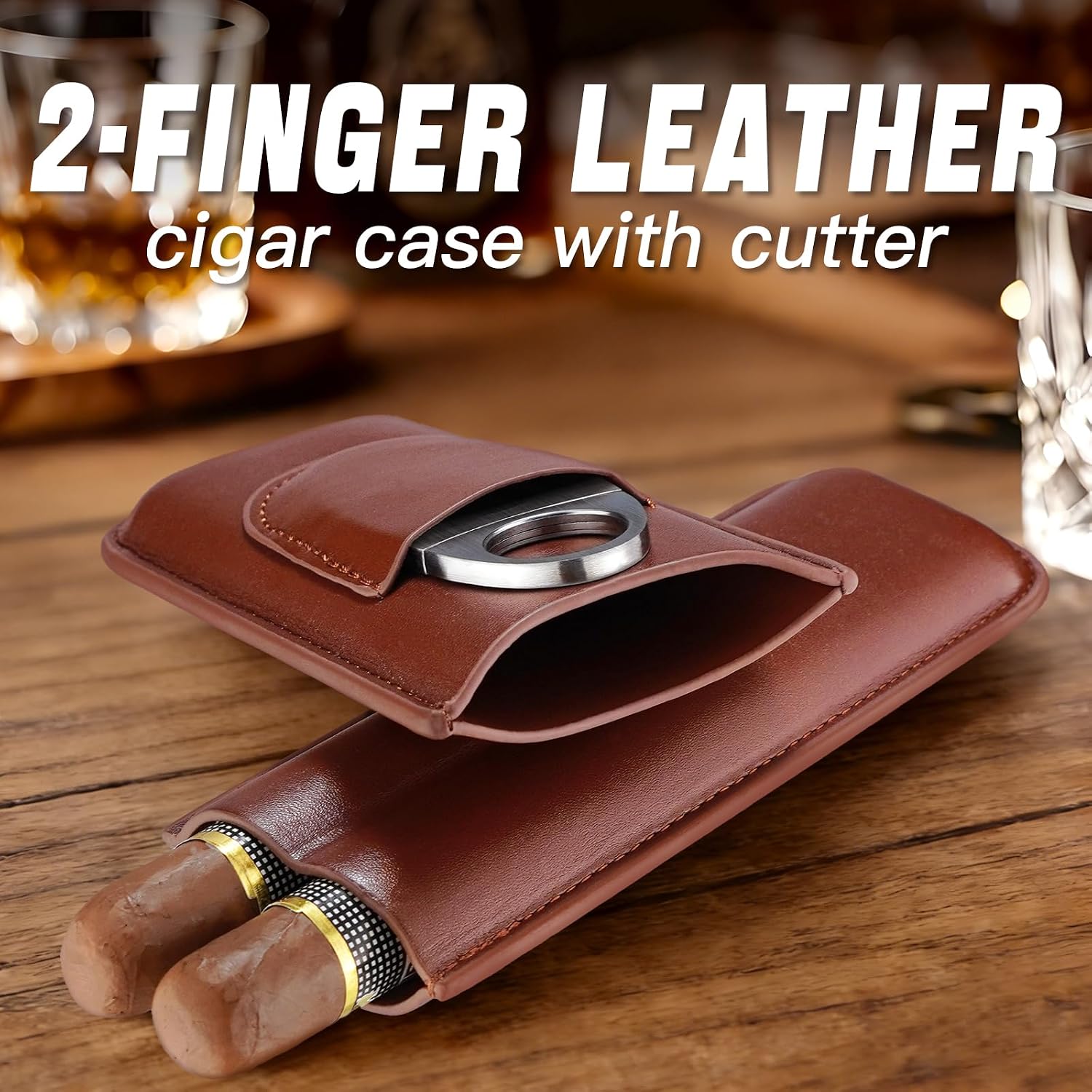 Portable 2-Finger Leather Ciga - Premium Cigar Case ulasan dan harga
