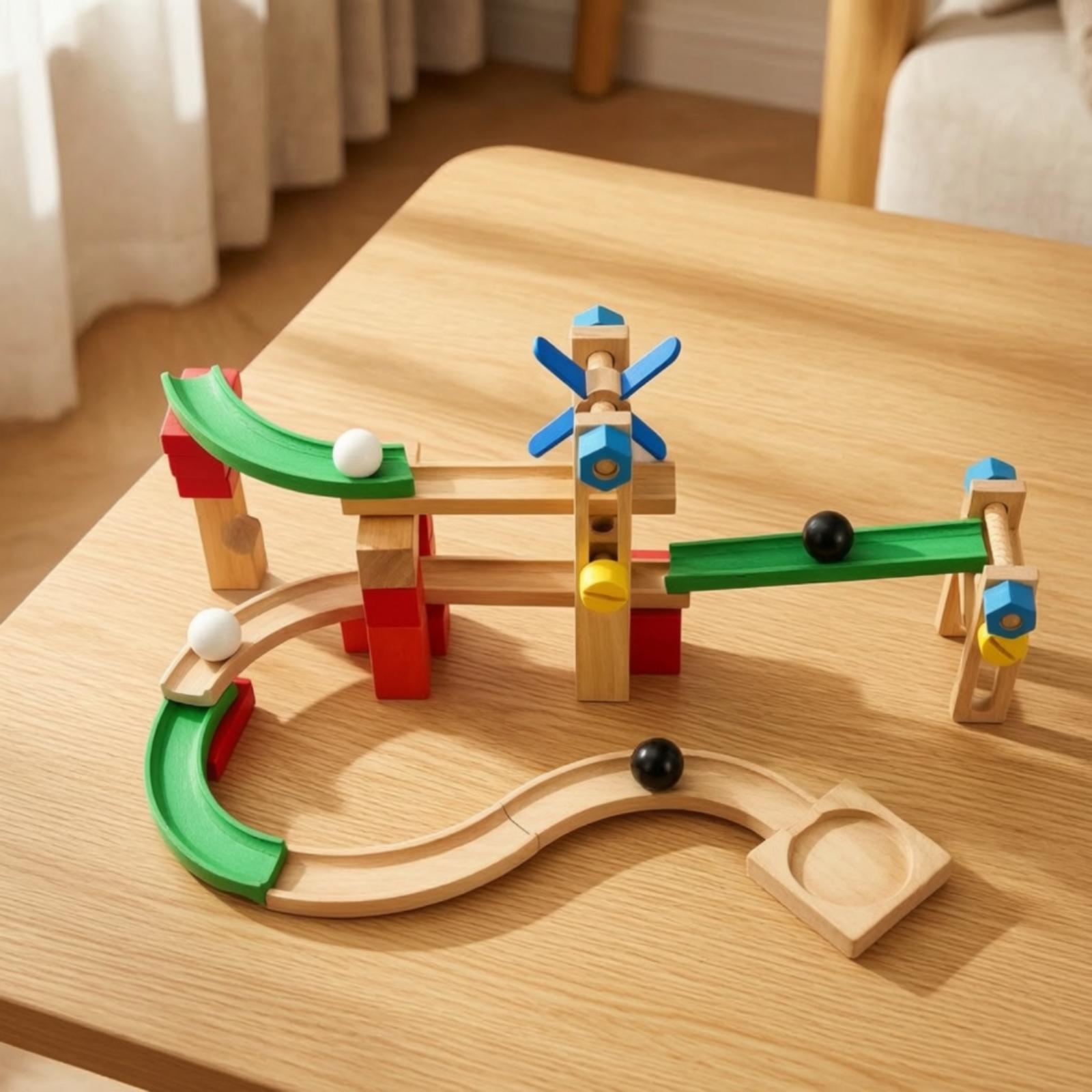 Wooden Marble Run Track for Ki - Marble Coaster Set ulasan dan harga
