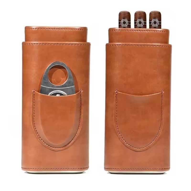 Leather Cigar Case 3 Finger Po - Premium Cigar Case ulasan dan harga