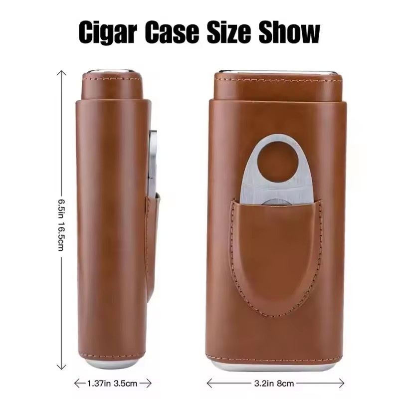Leather Cigar Case 3 Finger Po - Premium Cigar Case ulasan dan harga